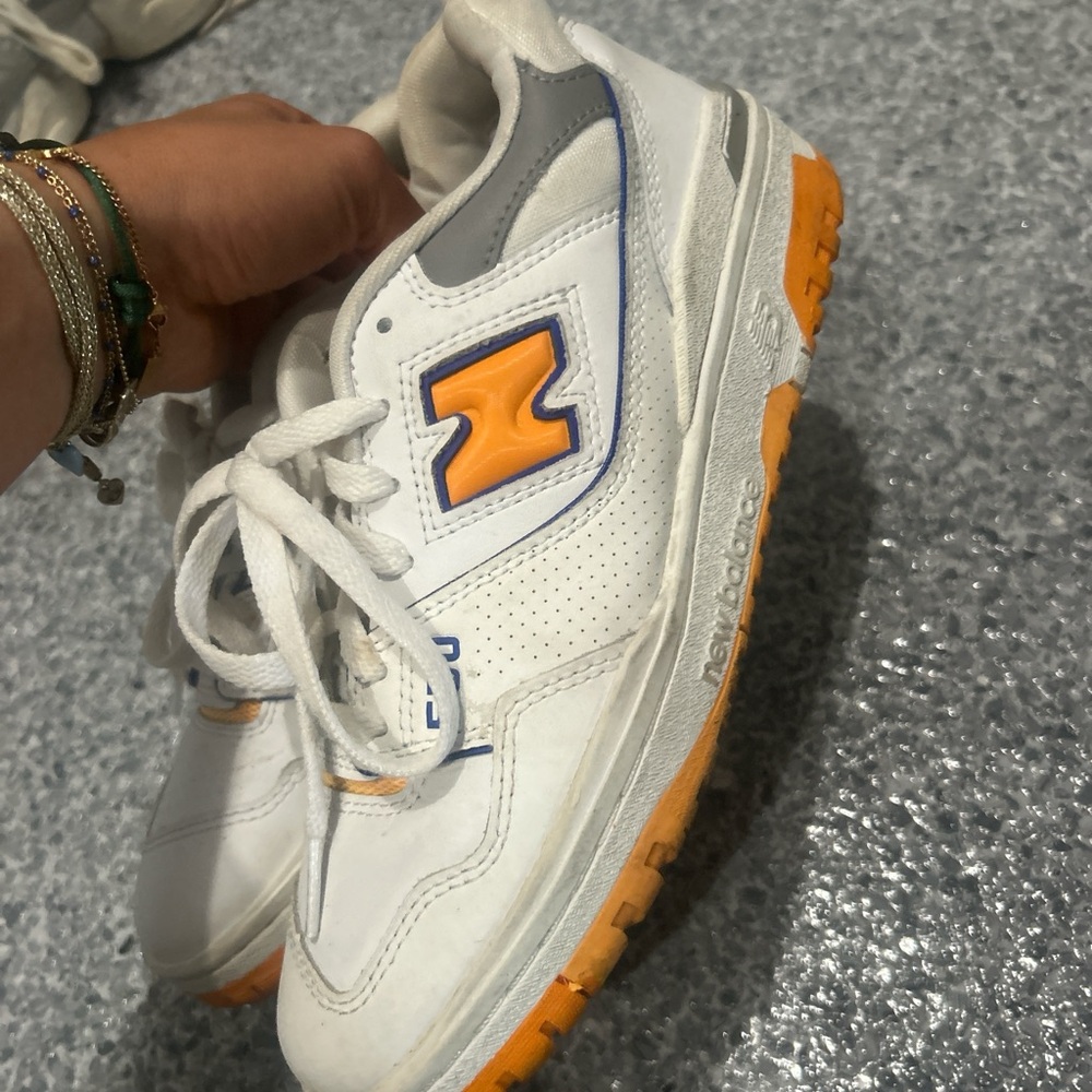 New Balance 550 White and Orange Athletic Shoes great for men and women!!!